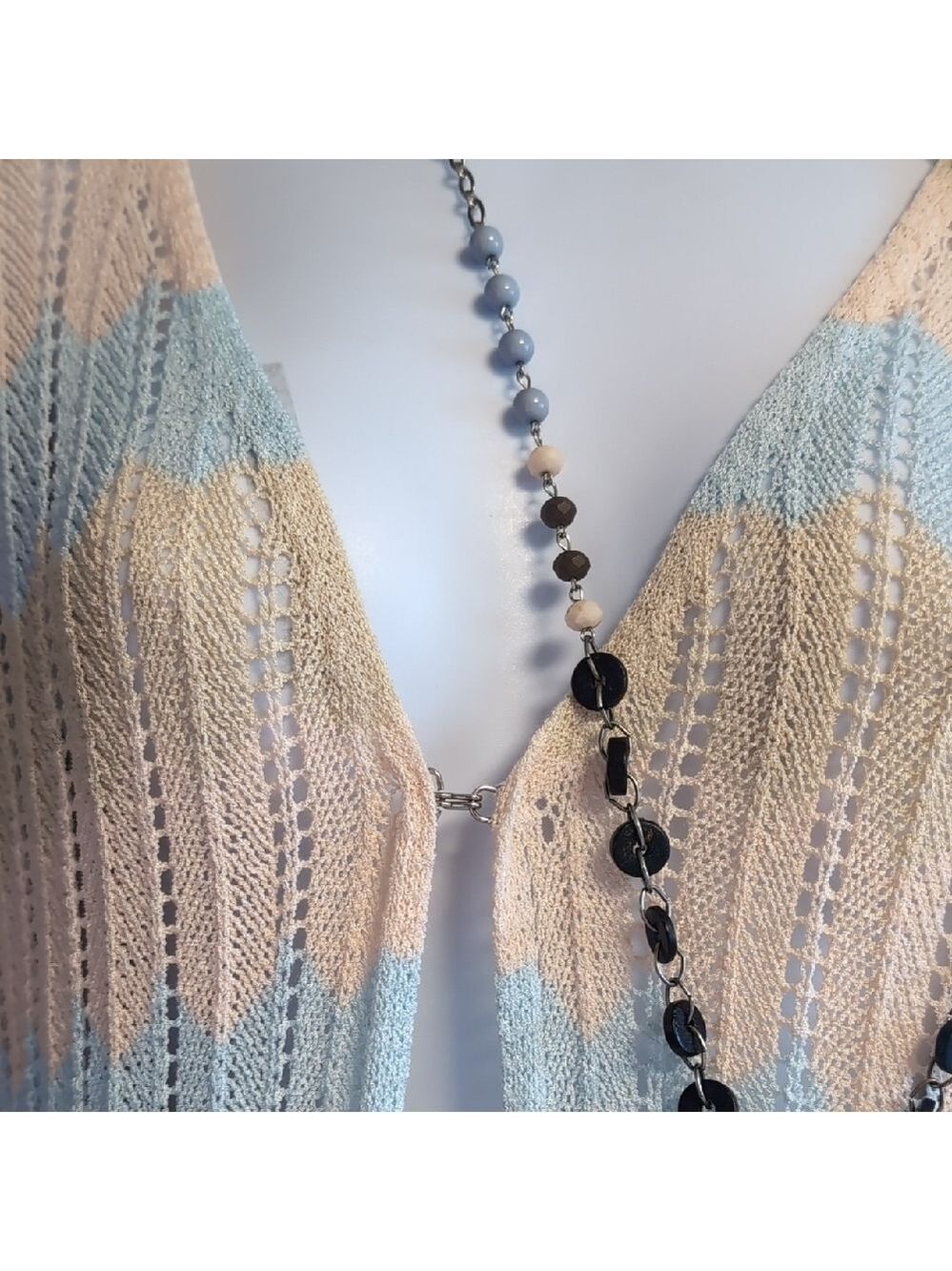 Honey Punch Beige and Light Blue Long Cardigan - Picture 6 of 6